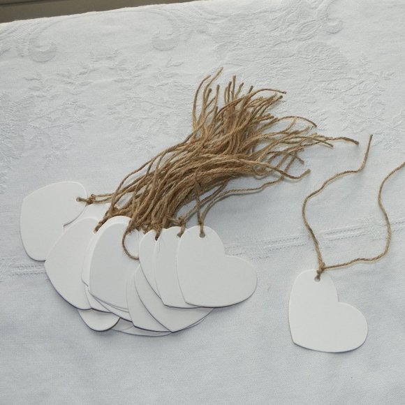 25 Tags White Heart Burlap Name Label - Picture 2 of 4